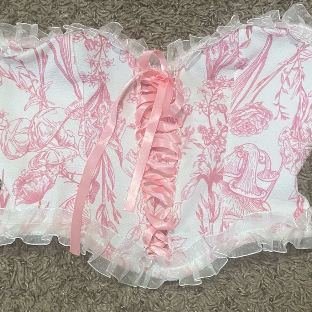 Pink Floral Lace-Up Corset